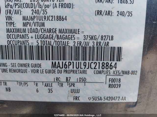 MAJ6P1UL9JC218864 Ford 2018