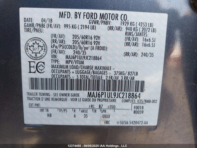MAJ6P1UL9JC218864 Ford 2018