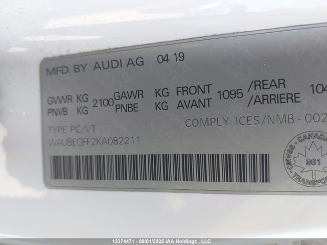 WAUBEGFF2KA082211 Audi 2019