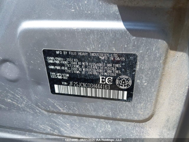 JF2SJCNC0GH444163 Subaru naturally aspirated c0