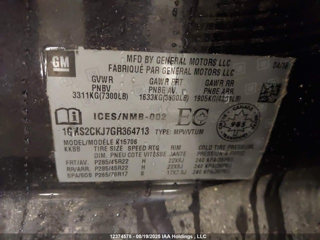 1GKS2CKJ7GR364713 GMC l86 - sidi, vvt, afm, e85 max, alum