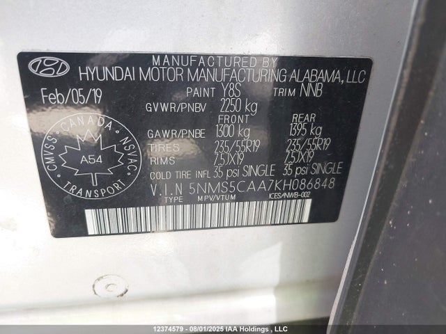 5NMS5CAA7KH086848 Hyundai t-gdi theta ii