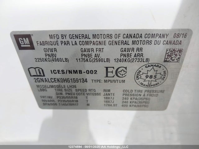 Chevrolet lea - sidi: spark ignited direct injection, e85 max, alum 2017 2GNALCEK0H6159134 Image 9