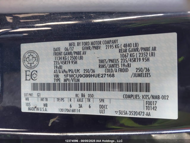 1FMCU9G99HUE27168 Ford 2017