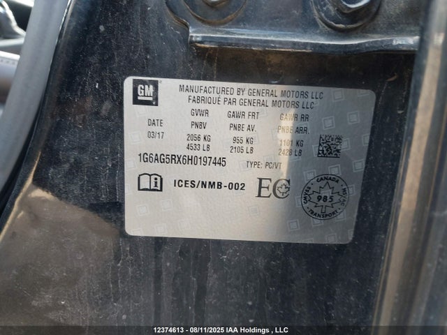 Cadillac ltg - sid, alum, vvt, dcvcp turbo, e0-e100, alum 2017 1G6AG5RX6H0197445 Image 18