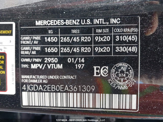 4JGDA2EB0EA361309 Mercedes-Benz Ml-Class