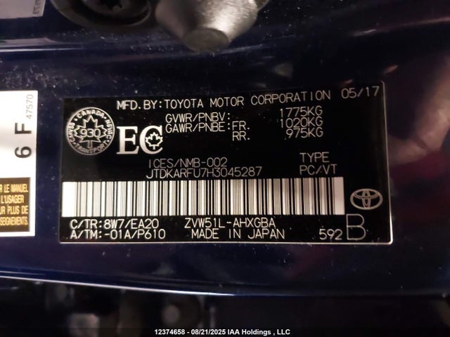 Toyota 2zr-fxe,1nm 2017 JTDKARFU7H3045287 Image 19