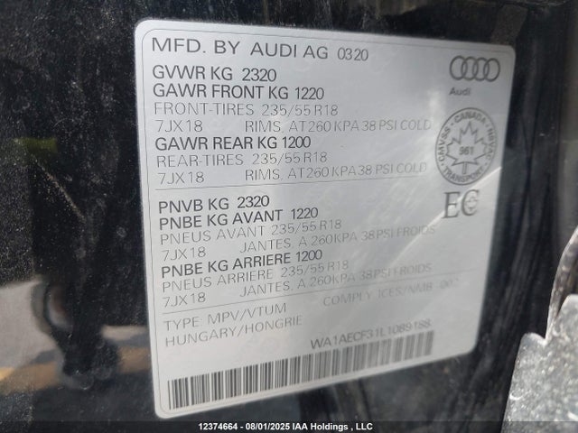 Audi Q3 2020 WA1AECF31L1089188 Image 9