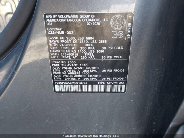 1V2GP2CA6MC513735 Volkswagen 2.0 tsi