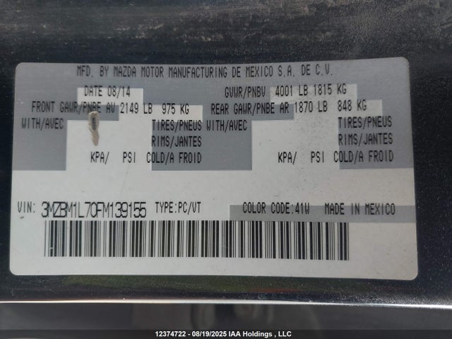 Mazda pe 2015 3MZBM1L70FM139155 Image 9