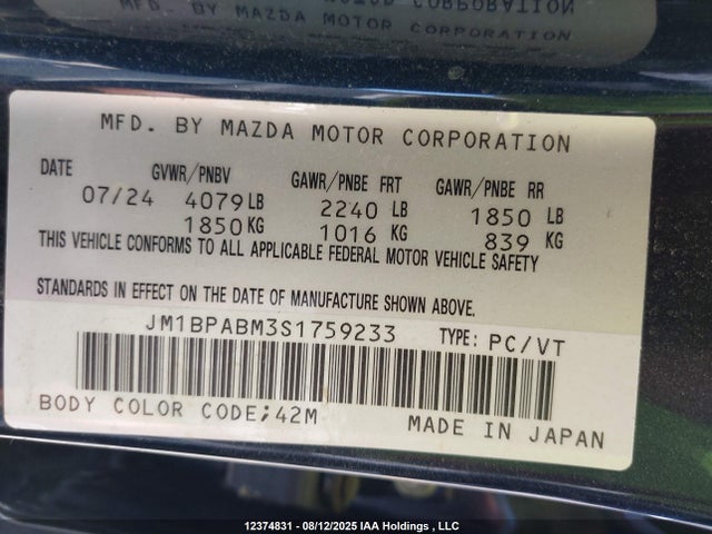 JM1BPABM3S1759233 Mazda py cylinder deactivation