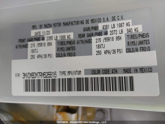 3MVDMBDM7RM625616 Mazda pyukd