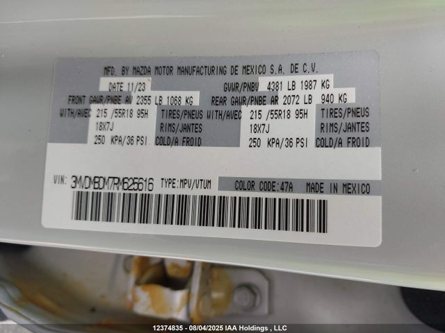 3MVDMBDM7RM625616 Mazda pyukd