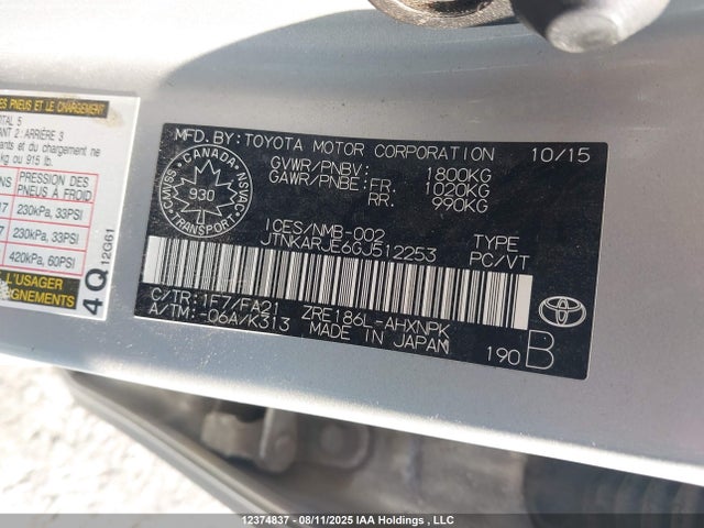 Scion 2zr-fae 2016 JTNKARJE6GJ512253 Image 9