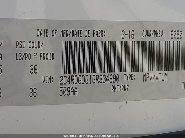 2C4RDGDG1GR334890 Dodge Grand Caravan