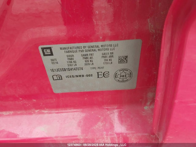 Chevrolet luv - vvt, alum, e85 max 2016 1G1JC5SB1G4147074 Image 19