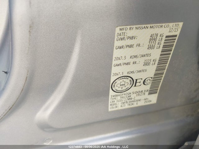 Nissan Titan 2016 1N6BA1F42GN500838 Image 9
