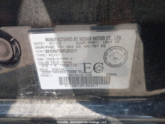 Nissan Versa 2023 3N1CN8FV9PL863217 Image 9