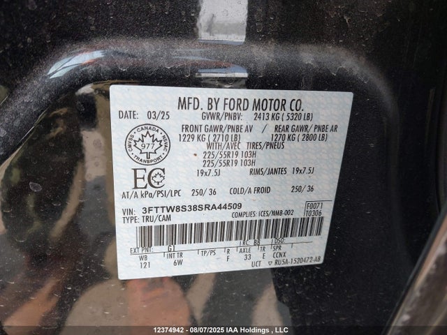 Ford 2025 2025 3FTTW8S38SRA44509 Image 9