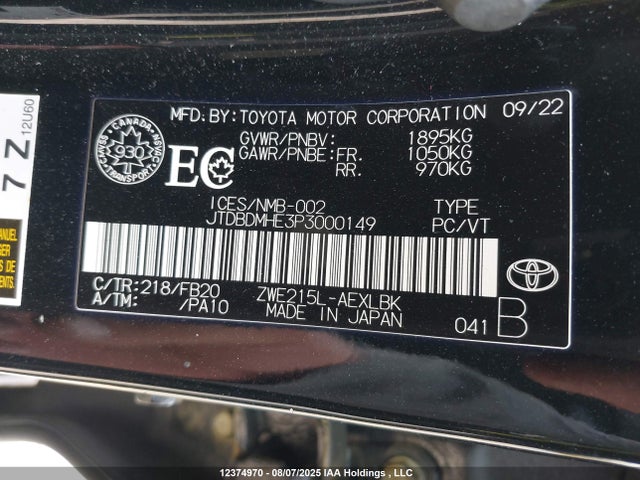 Toyota 2zr-fxe, 1vm+1wm 2023 JTDBDMHE3P3000149 Image 9