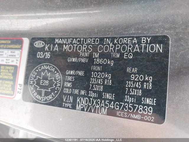 KNDJX3A54G7357839 KIA dohc gdi nu