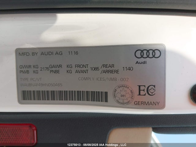 WAUBNAF49HN050465 Audi 2017