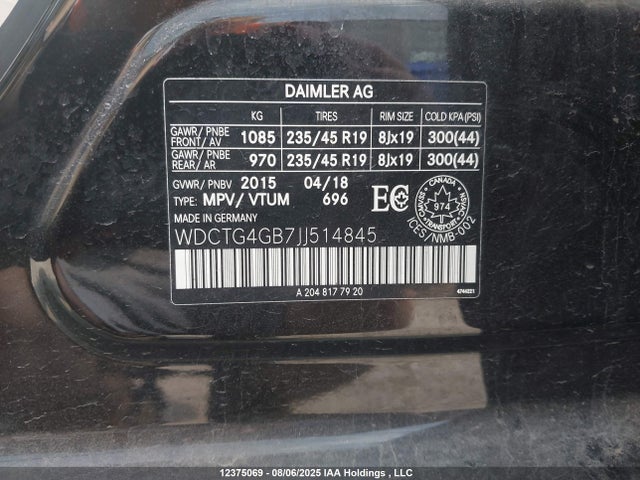 WDCTG4GB7JJ514845 Mercedes-Benz 270