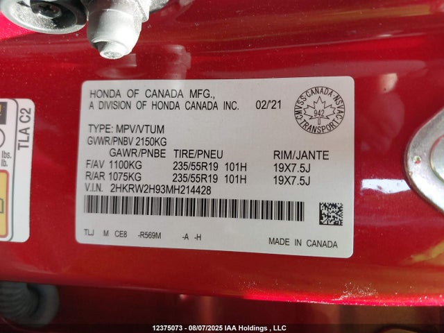 Honda l15be 2021 2HKRW2H93MH214428 Image 19
