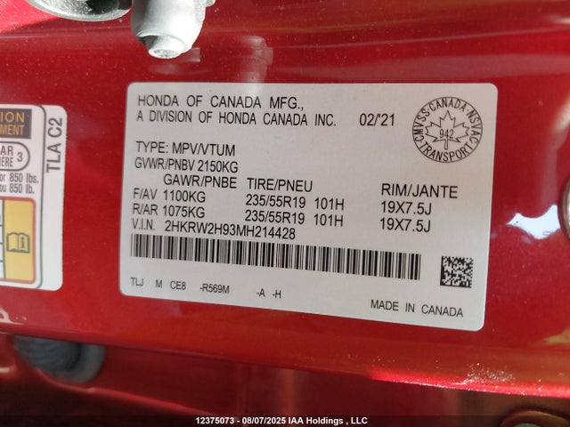 Honda l15be 2021 2HKRW2H93MH214428 Image 9
