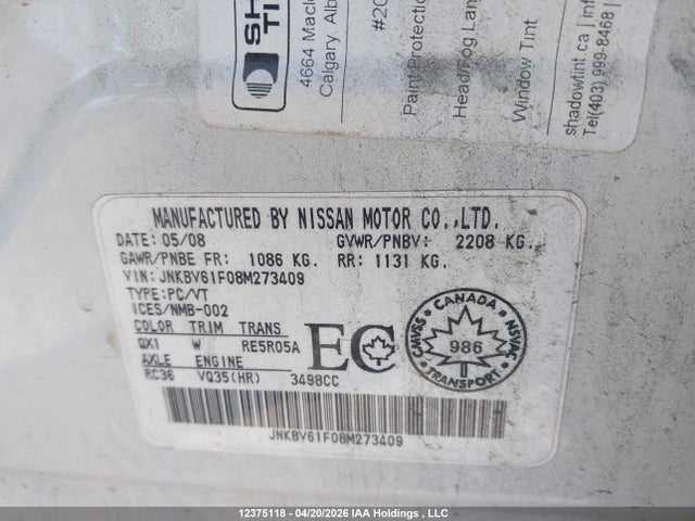Продажа на аукционе авто 2008 Infiniti G35x, vin: JNKBV61F08M273409, номер лота: 12375118