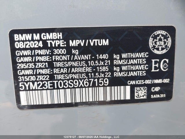 12375127 :رقم المزاد ، 5YM23ET03S9X67159 vin ، 2025 Bmw X6 M Competition مزاد بيع