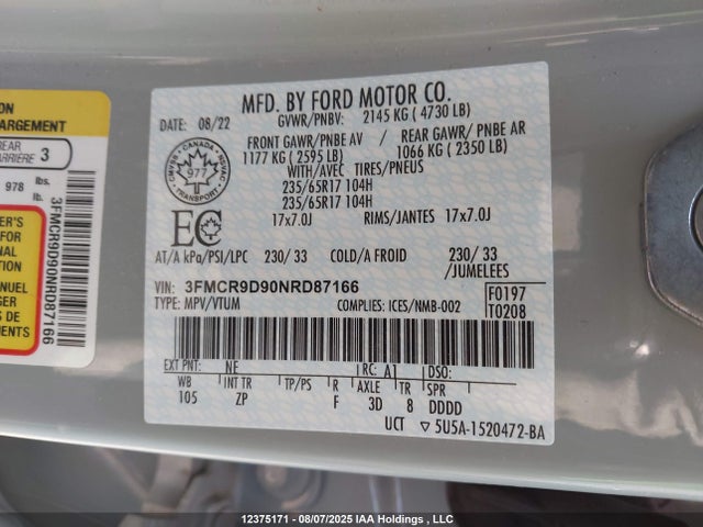 Ford gtdi 2022 3FMCR9D90NRD87166 Image 9