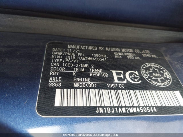 JN1BJ1AW2MW450544 Nissan 2021