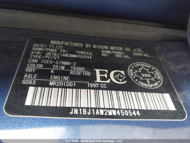 JN1BJ1AW2MW450544 Nissan 2021