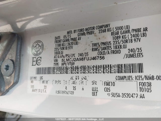 5LMCJ2A98FUJ46756 Lincoln 2015