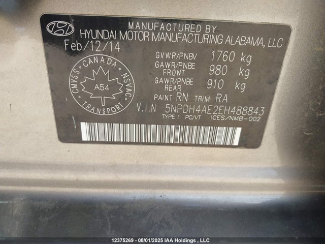 5NPDH4AE2EH488843 Hyundai Elantra Se/sport/limited