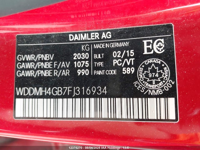 WDDMH4GB7FJ316934 Mercedes-Benz B-Class