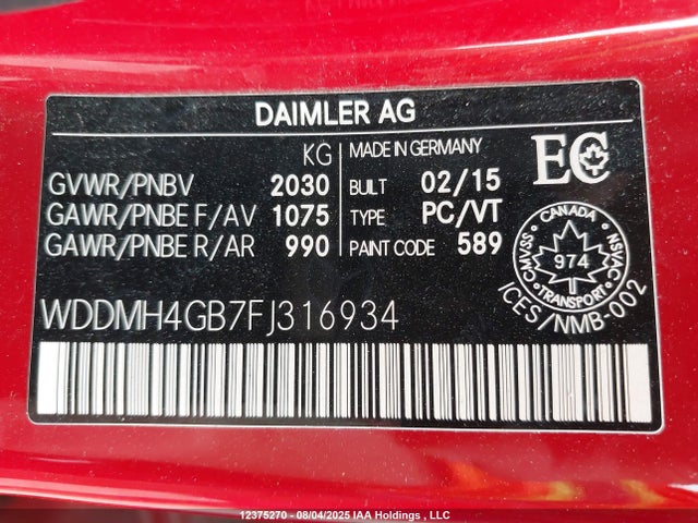 WDDMH4GB7FJ316934 Mercedes-Benz B-Class