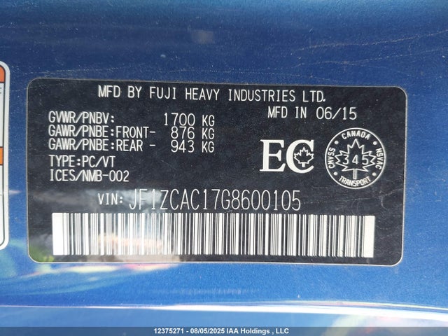 Subaru 2.0 na 2016 JF1ZCAC17G8600105 Image 19