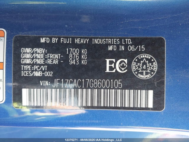 Subaru 2.0 na 2016 JF1ZCAC17G8600105 Image 9