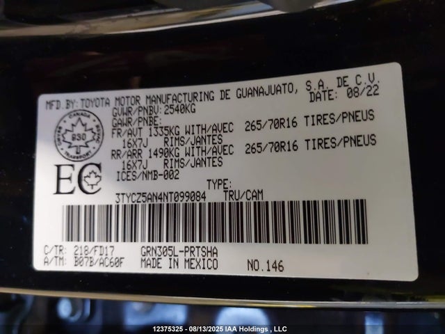 3TYCZ5AN4NT099084 Toyota 2gr-fks