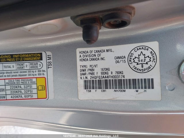 Honda r18z1 2015 2HGFG3A44FH003174 Image 18