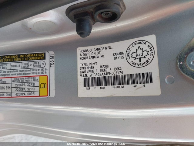 Honda r18z1 2015 2HGFG3A44FH003174 Image 9