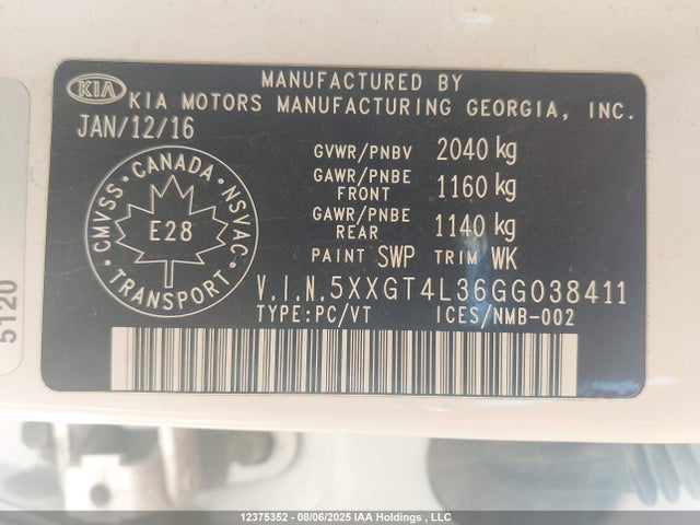 5XXGT4L36GG038411 KIA t-gdi theta ii