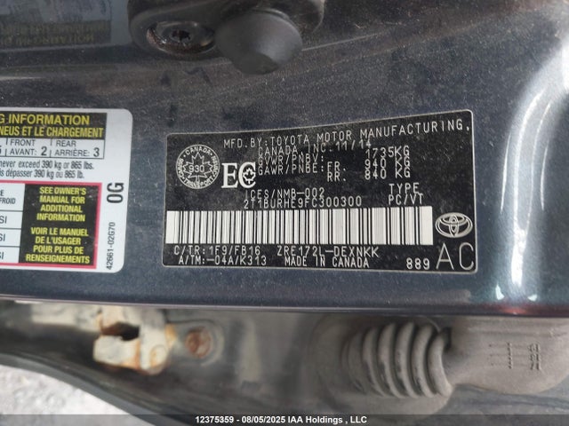 Toyota 2zr-fe 2015 2T1BURHE9FC300300 Image 9