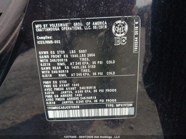Volkswagen Atlas 2018 1V2MR2CA5JC570808 Image 18