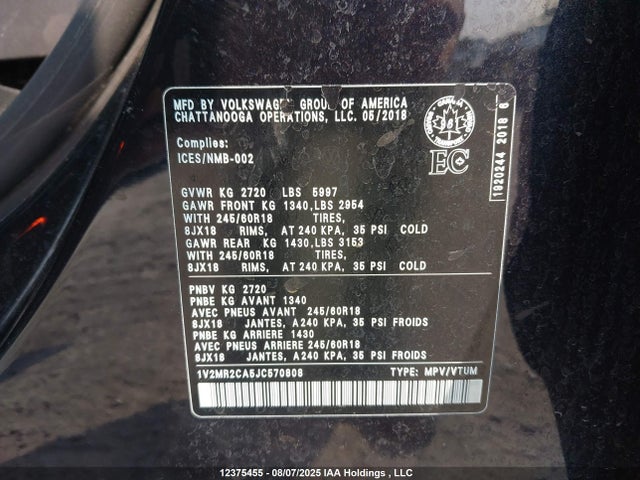 Volkswagen Atlas 2018 1V2MR2CA5JC570808 Image 9