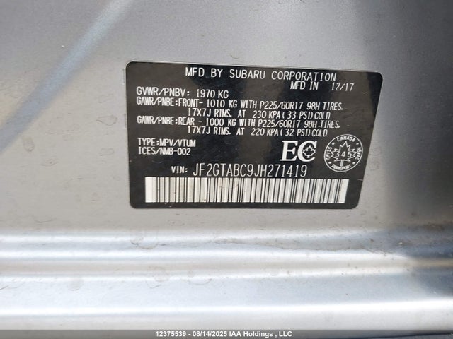 JF2GTABC9JH271419 Subaru naturally aspirated