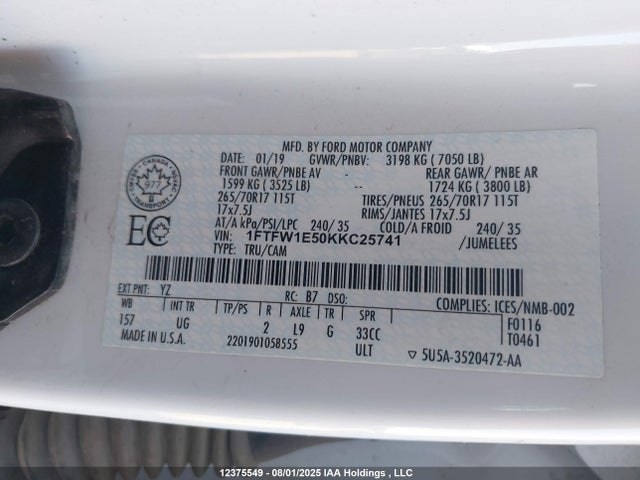 1FTFW1E50KKC25741 Ford 5.0l 4v