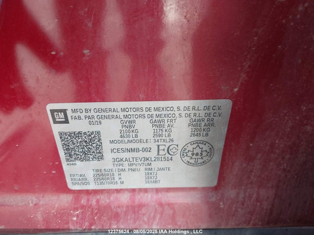 3GKALTEV3KL281514 GMC lyx - direct injection, vvt, fgt, turbo, alum, gen 1